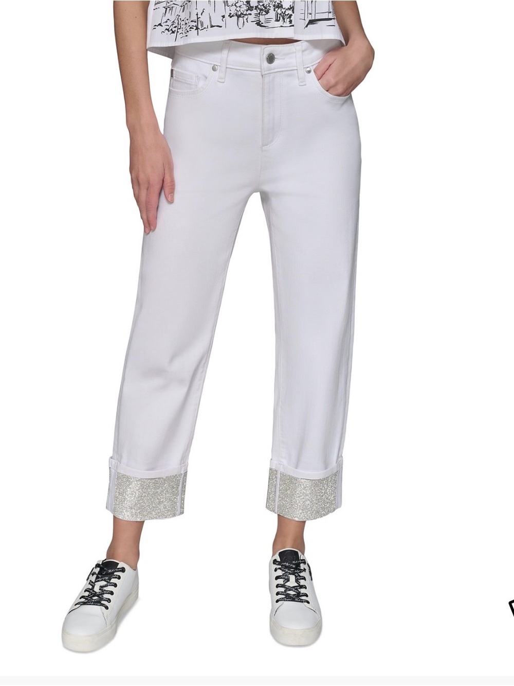 Karl lagerfeld Women's High-Rise Crystal-Cuff Jeans